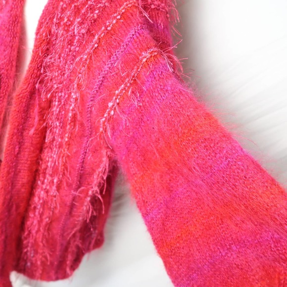 Vintage 80s hot pink and pink mohair angora wool fur shag knit cardigan sweater - Picture 3 of 10